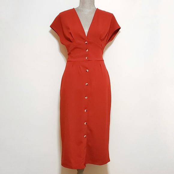 Superfoxx Dresses & Skirts - NEW Superfoxx Cherry Red Button Down Midi Dress